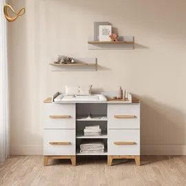 livinity® Wickelkommode Mailo, Weiß/Artisan, XL mit 4 Schubladen