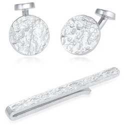 Kuzzoi Krawattennadel Set Manschettenknöpfe Krawattennadel Struktur Silber silberfarben