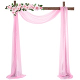 NSXIN Foto Hintergrund Tüll Vorhang Querbehang Freihanddeko Transparente Voile Gardine Fertiggardine Deko für Babyparty Party Hochzeit, 70x550cm (Hell-Pink)