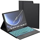 Tastatur Hülle für Samsung Galaxy Tab S9 FE / Tab S9 - 7 Farbige Beleuchtung Touchpad Tablet Cover mit Stifthalter - Beleuchtete Deutsches QWERTZ Layout Tastatur für Tab S9 FE 10,9"/S9 11 zoll Schwarz