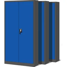 Jan Nowak 3er Set Aktenschrank C001H Büroschrank Metallschrank Stahlschrank Werkzeugschrank Stahlblech Pulverbeschichtet Flügeltürschrank Abschließbar 195 cm x 90 cm x 40 cm (anthrazit/blau)