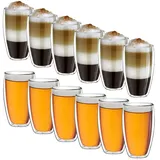 Creano Thermogläser doppelwandig 250ml „DG-SH“, 12er Set, große doppelwandige Gläser aus Borosilikatglas, Kaffeegläser, Teegläser, Latte Macchiato Gläser