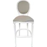Casa Padrino Luxus Barock Bar Stuhl Echtleder Bar Stuhl Creme / Weiß - Leder Barstuhl