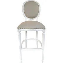 Casa Padrino Luxus Barock Bar Stuhl Echtleder Bar Stuhl Creme / Weiß - Leder Barstuhl