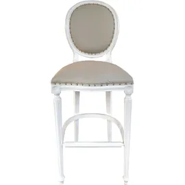 Casa Padrino Luxus Barock Bar Stuhl Echtleder Bar Stuhl Creme / Weiß - Leder Barstuhl
