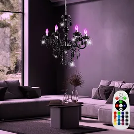 ETC Shop Hänge Leuchte Kronleuchter Fernbedienung Decken Lampe schwarz im Set inklusive RGB LED Leuchtmittel