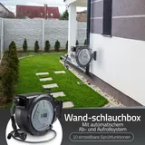 Meisterhome Wand-Schlauchbox 20m/30m + 2 m – Schlauchtrommel Inklusive Sprühkopf - Gartenbewässerung - Gartenschlauch - Automatischer Schlaucha... - Schwarz/Grau