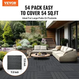 Vevor Terrassenfliesen, 54er-Set, Balkonfliesen 295 x 295 mm, Klickfliesen, wasserdichter Kunststoff-Bodenbelag für den Außenbereich, Terrassenbodenbelag für Veranda, Pool, Balkon, Hinterhof, Dunkelgrau