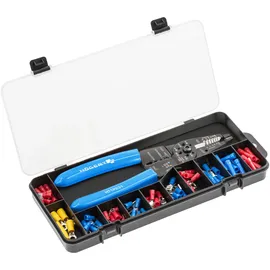 Högert Technik - Crimpzange 0,5 – 6 mm2 für Kabelschuhe mit Abisolierer + Verbinder, 86 Stück | aus Kohlenstoffstahl