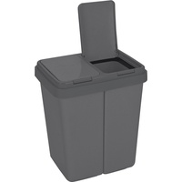 Ribelli Zweimer Duo Müllbehälter mit Deckel 2 x 25 Liter, Kunststoff Mülleimer für die Küche geruchsdichter Abfalleimer Mülltrennsystem, ca. 45 x 32 x 51 cm, Anthrazit,