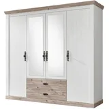 furn.design Kleiderschrank weiß Pinien, Metall, Nachbildung,Pinie, 7 Fächer, 2 Schubladen, Sockel, 217x201x60 cm, FSC 100%, Schlafzimmer, Kleiderschränke