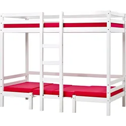 Hochbett HOPPEKIDS "Kinderbett ECO Dream, Einzelbett, Juniorbett 90x200", weiß (kiefer, weiß lackiert), kein Härtegrad, Schaumstoffmatratze, Hochbetten, 5 verschiedene Farben: Weiß, Grün, Blau, Rosa, Grau