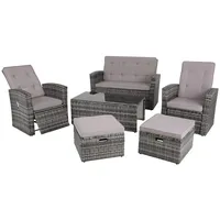 tectake Loungeset Rattan Lounge, (Set, 6-tlg), mit Aluminiumgestell grau