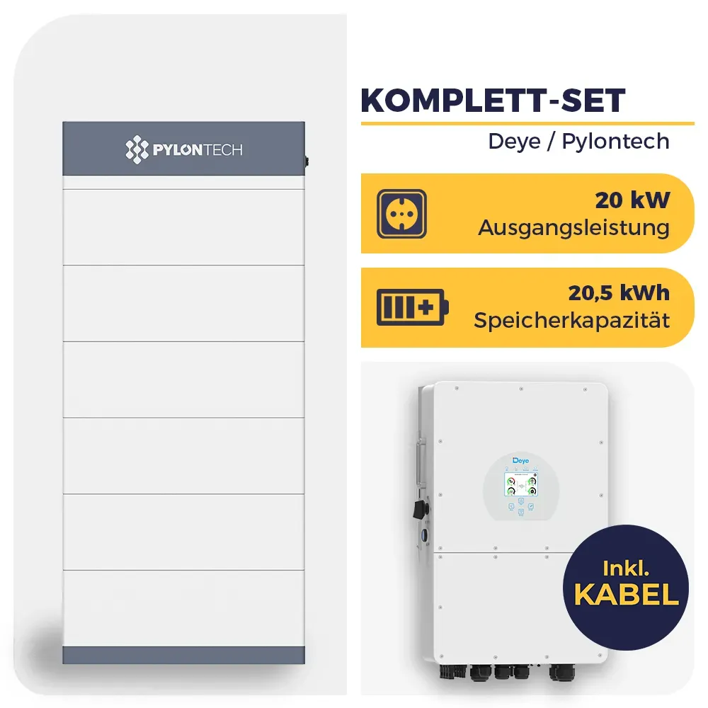 Deye Hybrid-Wechselrichter SUN-20K-SG01HP3-EU-AM2 mit Pylontech Force H3 | Hochvolt-Speichersystem | 3-phasig | 20 kW | 20,5 kWh
