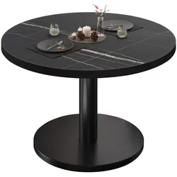 BN | Bistro Loungetisch | Ø:H 80 x 36 cm | Schwarzer Rand | Schwarz Marmor / Schwarz