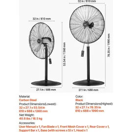 Vevor 81 cm Standventilator Schwarz