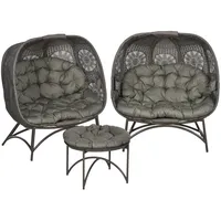 Outsunny Gartenstuhl-Set, Korbstuhl mit Faltbarem Sitzkorb, Couchtisch