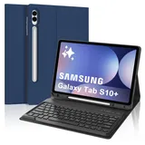 FOGARI Tastatur Hülle für Samsung Galaxy Tab S10 Plus 2024, Keyboard Cover mit Magnetisch Abnehmbarer Deutscher Bluetooth Tastatur für Samsung Galaxy Tab S10+ 12.4'' 2024, Dunkelblau