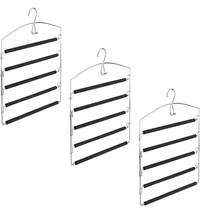 Relaxdays 12 x Hosenbügel platzsparend, Hosenkleiderbügel mehrfach, Metall, gepolstert, Hbt: 44,5x37x2,7 cm, Silber/schwarz