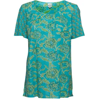 Baumwoll-Bluse, Druck türkis, 40