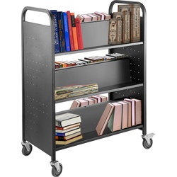 VEVOR Bücherwagen, Bibliothekswagen, 200 Pfund, mit doppelseitigen, W-förmigen, geneigten Regalen, Schwarz