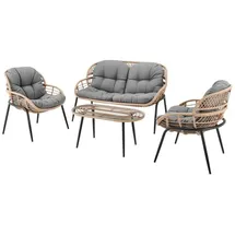 Happy Home Gartenstuhl 8-tlg. Lounge-Set aus hellem Rattan mit Sitzkissen - Grau grau