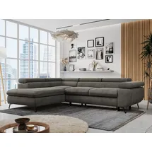 MKS Meble Ecksofa Sofa Grau, Wohnlandschaft L-Form mit Schlaffunktion und Bettkasten, Schlafsofa mit Bettkasten, Sofa mit Einstellbare Kopfstützen, Peter L ... - Dunkelgrau