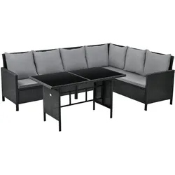 SVITA MADISON Polyrattan Essgruppe Gartenmöbel Set Rattan Lounge Ecksofa Schwarz
