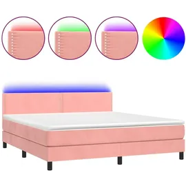 vidaXL Boxspringbett mit Matratze & LED Rosa 160x200 cm Samt