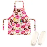 Zonoori Kochschürze Kinder, Baumwolle Kinderschürze Backschürze, Mädchen Jungen Schürze mit 2 Taschen(schürze+ärmel)