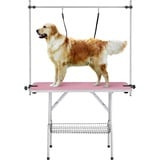 Yaheetech Höhenverstellbar Trimmtisch für Hunde groß, Schertisch mit 2 Galgen, Badezubehör für Hunde,Hundepflegetisch klappbar - 118 x 60 x 177 cm (L x B x H) -max. Tragelast 120 kg, Rosa