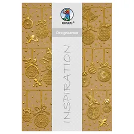 Ursus Designkarton Weihnachten Weihnachtskugeln gold DIN A4 5 Blatt 250 g/qm