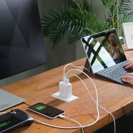 j5create 65-Watt-GaN-USB-C-Reiseladegerät mit 3 Anschlüssen, einschliesslich austauschbaren Netzsteck 65 W), USB Ladegerät, Weiss