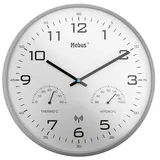 Mebus Funk-Wanduhr mit Thermometer/ Hygrometer, silber-grau
