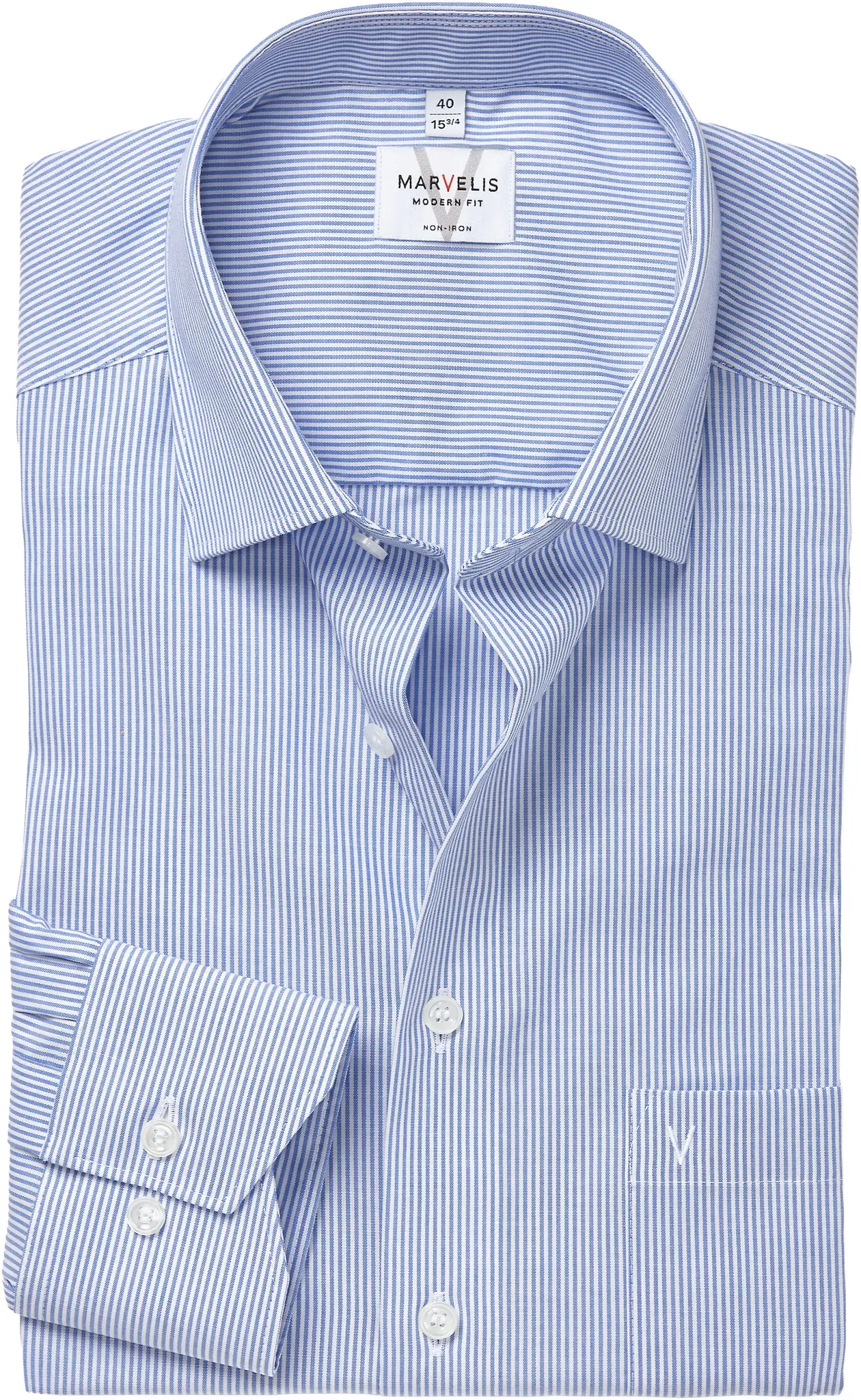 Langarmhemd MARVELIS, Herren, Gr. 46, N-Gr, blau, Web, Obermaterial: 100% Baumwolle, normal, Manschette, Hemden, Businesshemd, Kentkragen, modern fit