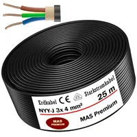 MAS-Premium® Erdkabel Deutscher Marken-Elektrokabel Ring zur Verlegung im Erd- und Außenbereich Standard Starkstromkabel (NYY-J 3x4 mm2, 25m)