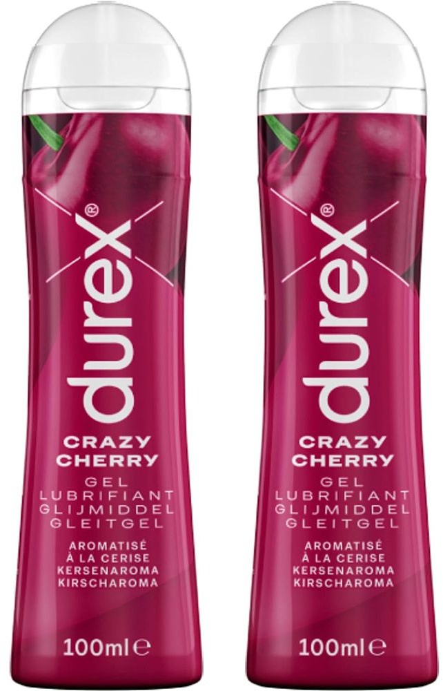 Durex Gel Lubrifiant Crazy Cherry - Goût Cerise - Lubrifiant à Base d'Eau - 2 x 100 ml 2x100 ml lubrifiant(s)
