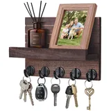 Kldgris Schlüsselbrett mit Ablage, Dekoratives Holz Wandregal, Schlüsselbrett Holz, mit 5 Schlüsselhaken, für Eingang, Flur, Schlafzimmer, Wohnzimmer (Braun)