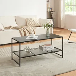 Couchtisch Ruokolahti mit Gitterablage 102x43x46cm Schwarz