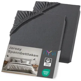 nyvi Spannbettlaken Jersey 120 x 200 - 130 x 200 cm anthrazit 2 St.