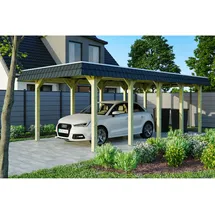 SKANHOLZ Walmdach Carport Spreewald 3,45 x 7,41 m imprägniert mit EPDM-Dach und Pfostenanker