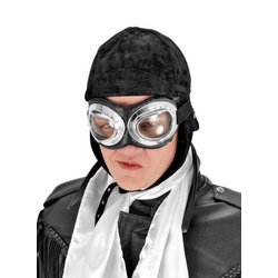 Elope Kostüm Aviator Mütze schwarz, Viktorianische Kopfbedeckung passend zum Steampunk Kostüm schwarz