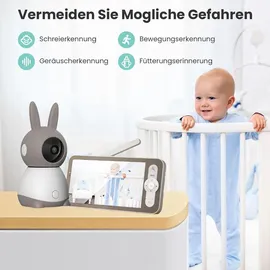 Avylet Babyphone mit 2 Kameras und APP 2K/5,0 Zoll WLAN Babyfon mit Split-Screen PTZ 360° 4× Zoom IR-Nachtsicht Automatische Verfolgung mit 2*Halterung & Grau
