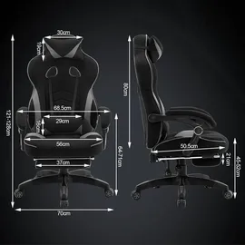 Woltu Gaming Stuhl Racing Stuhl Bürostuhl Chefsessel mit Kopfstütze und Lendenkissen, Fußstütze, Stoff, Grau, BS83gr - Grau