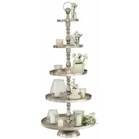 Loberon Etagere Magonie, Fünfstöckiges Deko-Highlight, Imposante Höhe, Hochwertiges Antik-Finish, Dekoration, Aluminiumguss, antiksilber