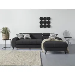 Ecksofa COTTA "Mia L-Form mit 3 Zierkissen", schwarz, B:236cm H:74cm T:164cm, 100% Polyester, Sofas, wahlweise mit Bettfunktion, Bettkasten, Beleuchtung & Wireless-Charger