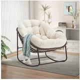 LuxusKollektion Schaukelsessel Schaukelstuhl Schaukelsessel Rattan Weiß - Cord Eiförmig - 95x111x80cm