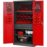 Werkzeugschrank Werkstattschrank mit Schubladen Flügeltüren 3 Fachböden Pulverbeschichtung 185 cm x 92 cm x 50 cm, Farbe: Anthrazit-rot