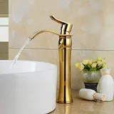 JCAKES Waschbecken Wasserhahn, Waschtischarmaturen Badezimmer Wasserfall Wasserhahn Einhand-Waschtisch-Mischbatterie Bad Wasserhahn Messing Waschbecken Warm- und Kaltwasserhahn (Color : Nickel 2)
