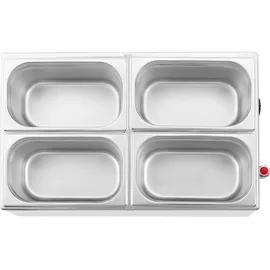 Royal Catering Bain Marie Warmhaltebehälter Speisenwärmer Ablasshahn 600 W 4 GN 1/4